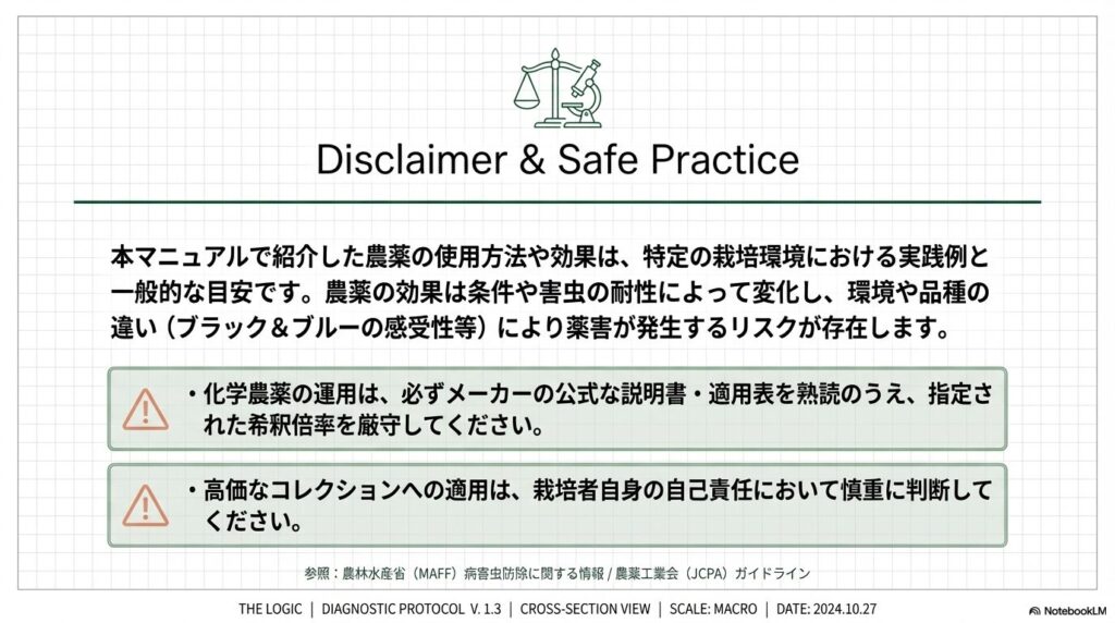アガベの農薬使用に関する免責事項と安全な運用ガイド