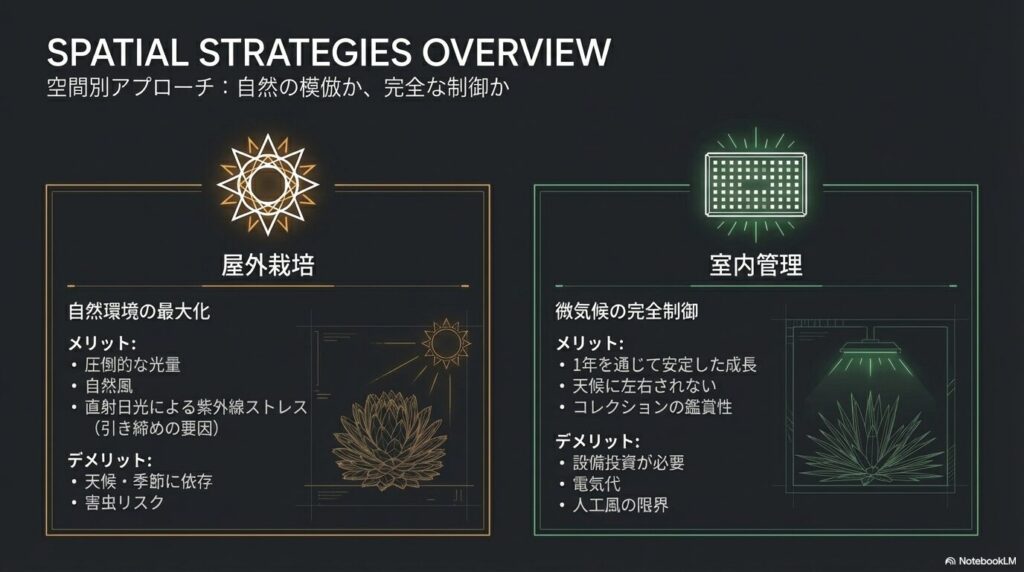 アガベの屋外栽培と室内管理のメリットとデメリットの比較