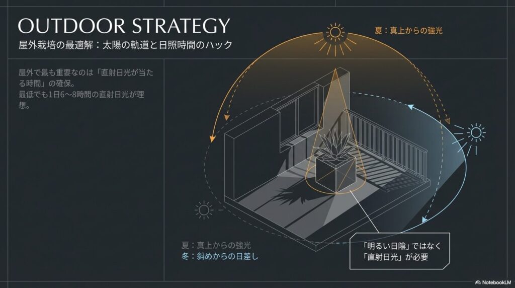 屋外栽培のアガベに必要な最適な日当たりと日照時間の確保戦略