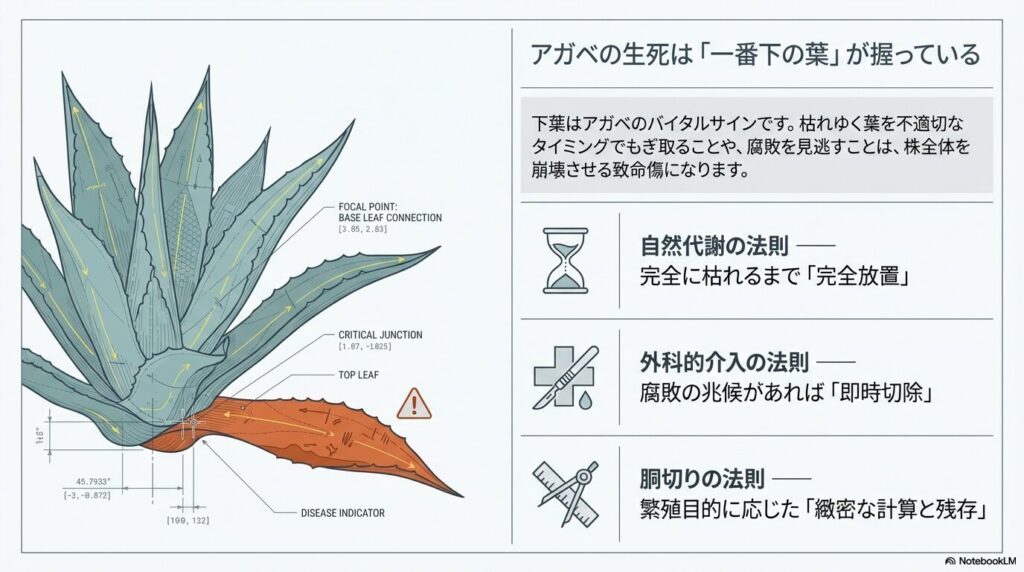 アガベの生死を分ける下葉の重要性と3つの法則