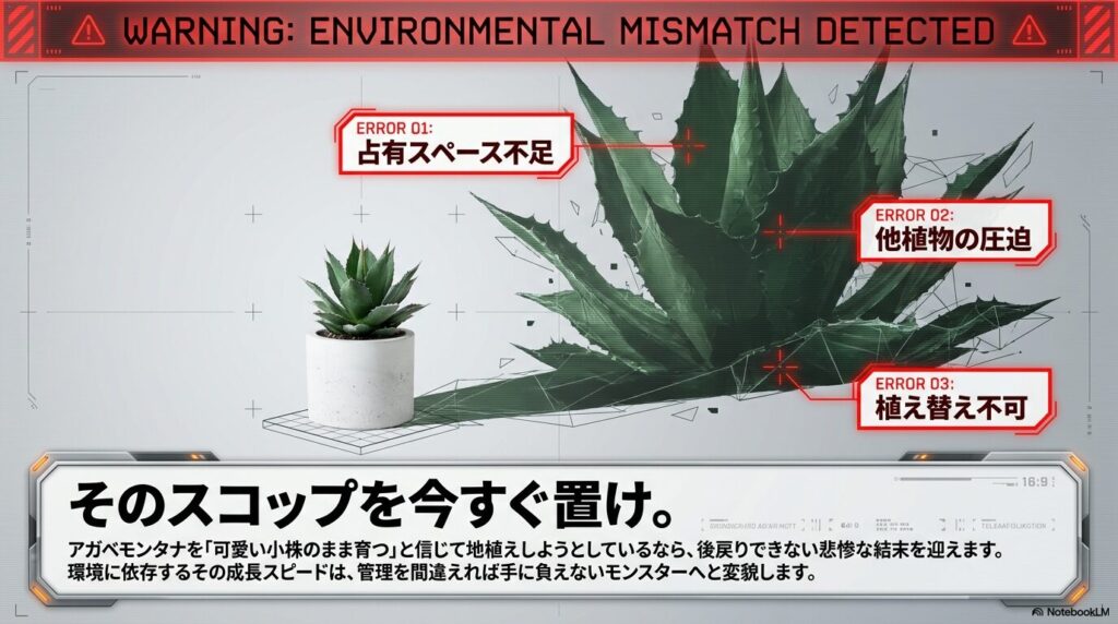 アガベモンタナの大きさは想像を絶するスピードで手に負えないモンスターへと変貌する警告