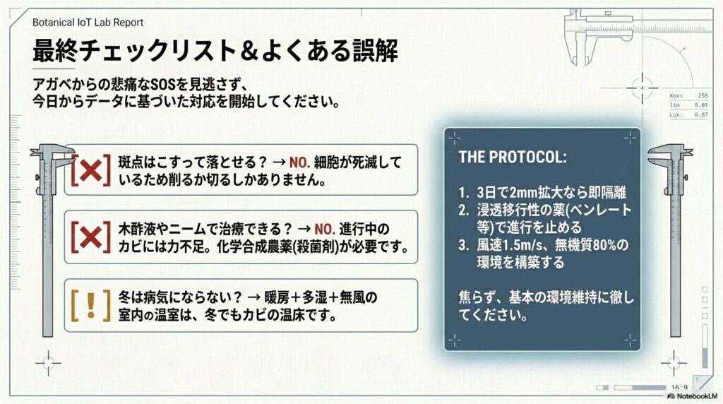 アガベの斑点対策に関する最終チェックリストと誤解への回答